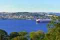 Cargo boat passing through the Bosphorus Strait. Hidiv KasrÃÂ±, Beykoz Royalty Free Stock Photo