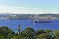 Cargo boat passing through the Bosphorus Strait. Hidiv KasrÃÂ±, Beykoz Royalty Free Stock Photo