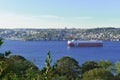 Cargo boat passing through the Bosphorus Strait. Hidiv KasrÃÂ±, Beykoz Royalty Free Stock Photo
