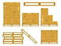 Cargo box stack. Carton delivery packaging boxes on wooden pallet, stacked cardboard package, warehouse storage boxes