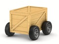 cargo box with wheel on white background. Isolated 3D illustration Royalty Free Stock Photo