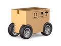 Cargo box with wheel on white background. Isolated 3D illustration Royalty Free Stock Photo