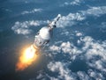 Cargo Carrier Rocket Launch In The Clouds