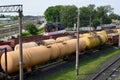 Cargo compositions at railway station. Kazatin, Ukraine. Royalty Free Stock Photo