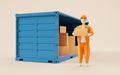 Cargo container and deliveryman, freight and export, 3d rendering Royalty Free Stock Photo