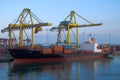 Cargo Container Hanjin Ship at Port Barcelona Spain Royalty Free Stock Photo