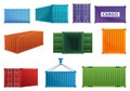 Cargo container icons set, cartoon style