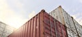 Cargo container, logistics and shipping of import and export goods at storage in shipyard for global supply chain