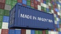 Cargo container with MADE IN ARGENTINA caption. Argentinean import or export related 3D rendering