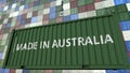 Cargo container with MADE IN AUSTRALIA caption. Australian import or export related 3D rendering