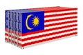 Cargo container with Malaysian flag, 3d rendering