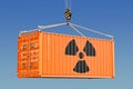 Cargo container with radioactive waste concept. 3D rendering