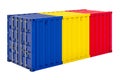 Cargo container with Romanian flag, 3d rendering