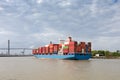 Cargo Container Ship Approaching Port of Savannah, GA Royalty Free Stock Photo