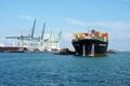 A Cargo Container Ship Arriving in PortMiami