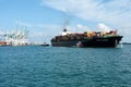 A Cargo Container Ship Arriving in PortMiami