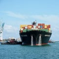 A Cargo Container Ship Arriving in PortMiami