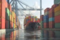 Cargo Container Ship Docks at Port Terminal for Logistics, Maritime Trade Theme Royalty Free Stock Photo