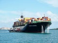 A Cargo Container Ship Arriving in PortMiami