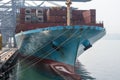 Cargo container ship `Maersk Singapore`, owned by Maersk, berthed in port of Yantian.