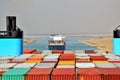 Cargo container ship transiting Suez Canal.