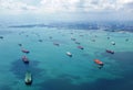 Cargo container ships lined up to enter the port of Singapore Royalty Free Stock Photo
