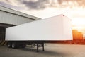 Cargo Container Truck Parked Loading Package Boxes at Dock Warehouse. Cargo Shipment. Industry Freight Truck Transportation. Royalty Free Stock Photo