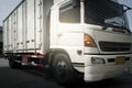 Cargo container truck on parking. Cargo freight truck, Shipment, Delivery service. Logistics and transportation. Royalty Free Stock Photo