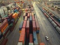 Cargo container warehouse at Mersin International Port. Aerial view. Mersin, Turkey - December 2020 Royalty Free Stock Photo