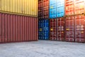 Cargo containers. Cargo container yard. Royalty Free Stock Photo