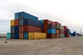 Cargo containers. Cargo container yard. Royalty Free Stock Photo
