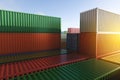 Cargo containers of different colors in the fog Royalty Free Stock Photo