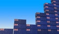 Industrial containers with flags of New Zealand making a rising graph. Economic growth related 3D rendering