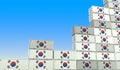 Industrial containers with flags of South Korea making a rising graph. Economic growth related 3D rendering