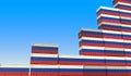 Cargo containers with flags of Russia making a rising graph. Economic growth related 3D rendering