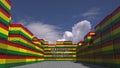 Many cargo containers with MADE IN BOLIVIA text and national flags. Bolivian import or export related 3D rendering