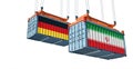 Cargo containers with Iran and Germany national flags.