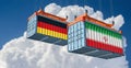 Cargo containers with Iran and Germany national flags.