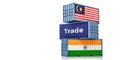 Cargo containers with Malaysia and India national flags.