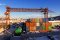 Cargo containers at the railroad warehouse