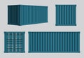 Cargo containers. Realistic open and closed steel cage for various transportation products shipping storage decent vector