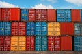 Cargo Containers. Stacked Cargo Containers in Port. Warehouse. Container Loading. Set of Cargo Containers. Logistic Company