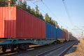 Cargo containers transportation on freight train by railway. Coronavirus Wreaks Havoc On Global Industry. Global economy is