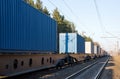 Cargo containers transportation on freight train by railway. Coronavirus Wreaks Havoc On Global Industry. Global economy is