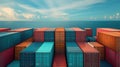 Cargo containers of various shapes and sizes tightly stacked and bound to ensure stability and safe transport across the