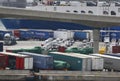 Cargo containers and vehicles in barcelona commercial port