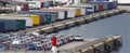 Cargo containers and vehicles in barcelona commercial port wide