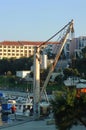 Cargo crane on marina dock Royalty Free Stock Photo
