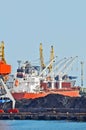 Cargo crane, ship, train and coal Royalty Free Stock Photo