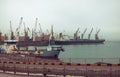 Cargo cranes, Odessa sea port Autumn